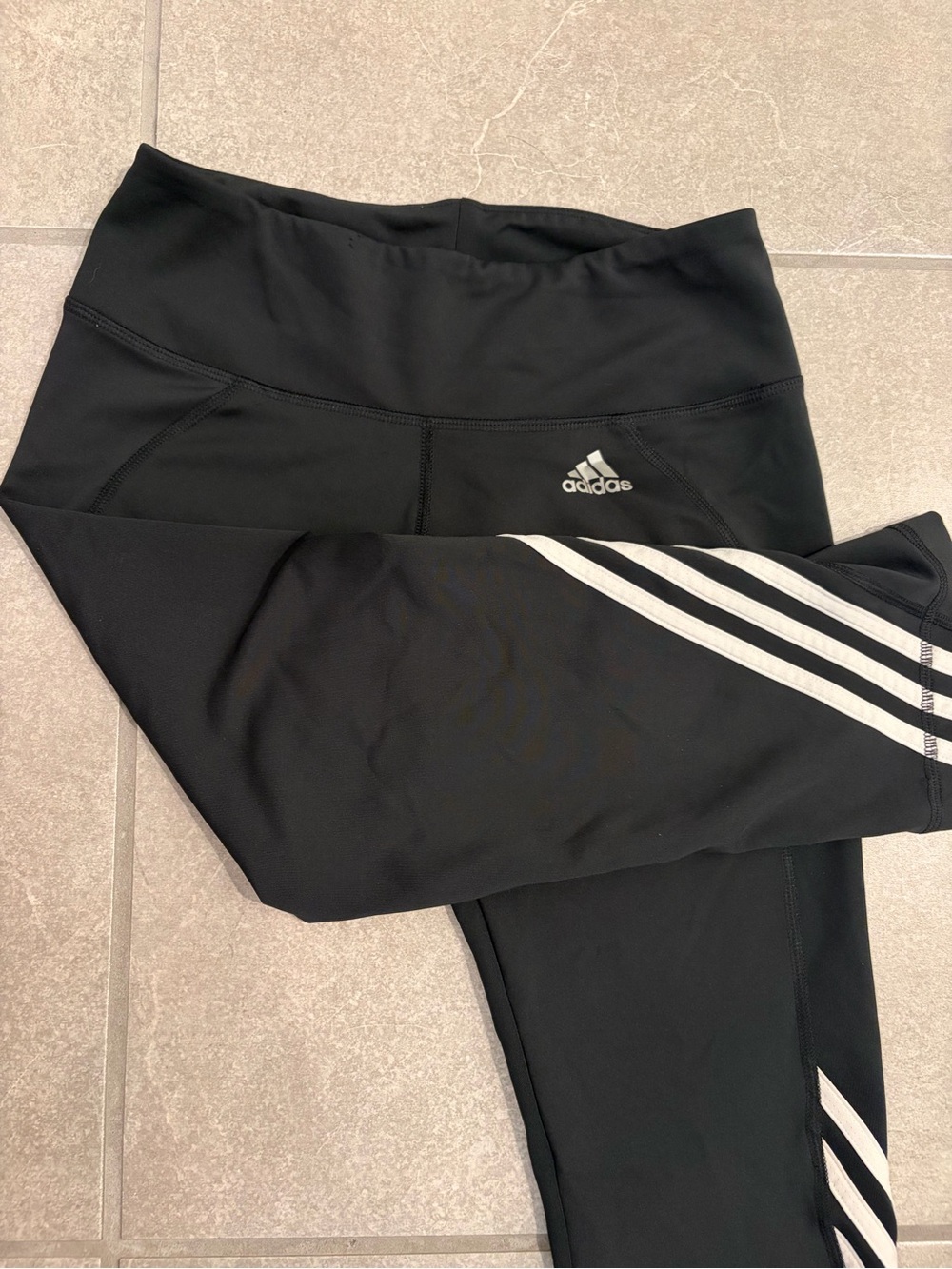 Adidas Black Performance Leggings with White Stripes